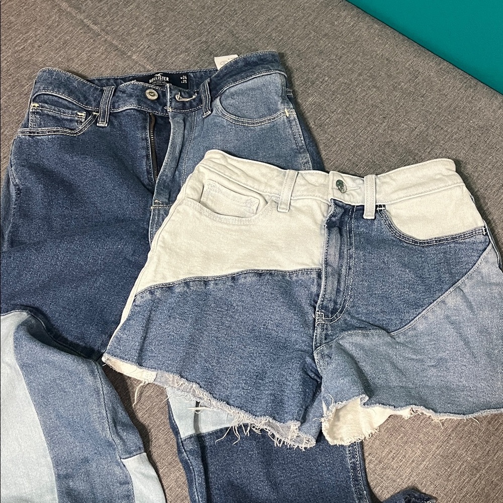 Hollister Blue and White Women's Denim Shorts and Jeans